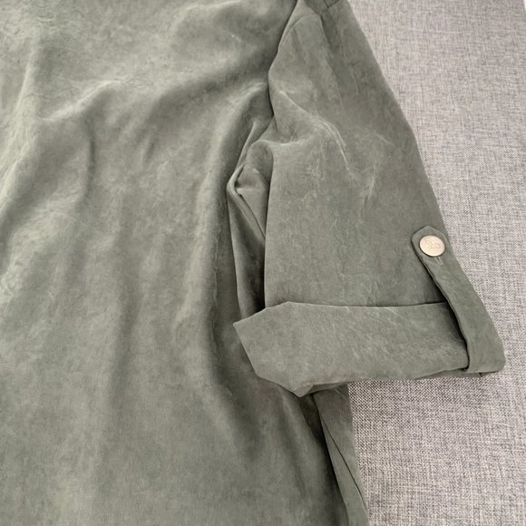 Vintage Leslie Fay Suede Button Down Blouse Green Sz 16WP Collared 3/4th Sleeves - Picture 12 of 13